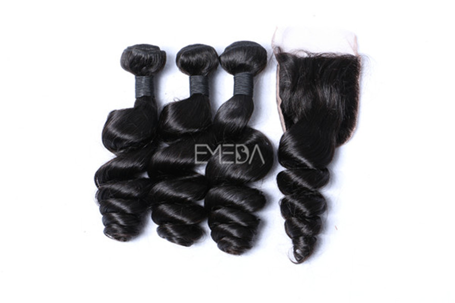 3 bundles virgin hair weaves with closure  zj0029